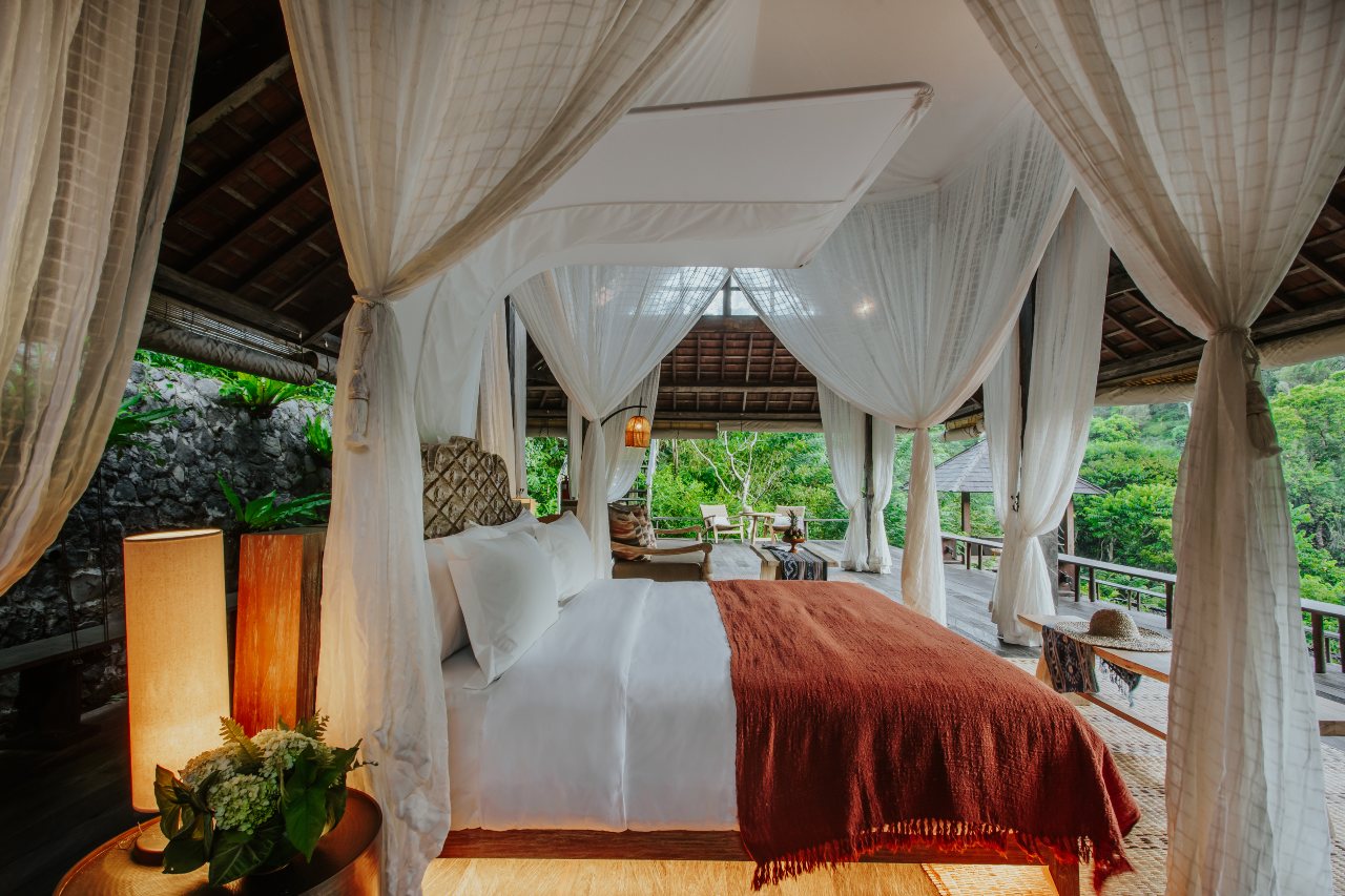 An al fresco bedroom at the Balinese resort Buahan, a Banyan Tree Escape.