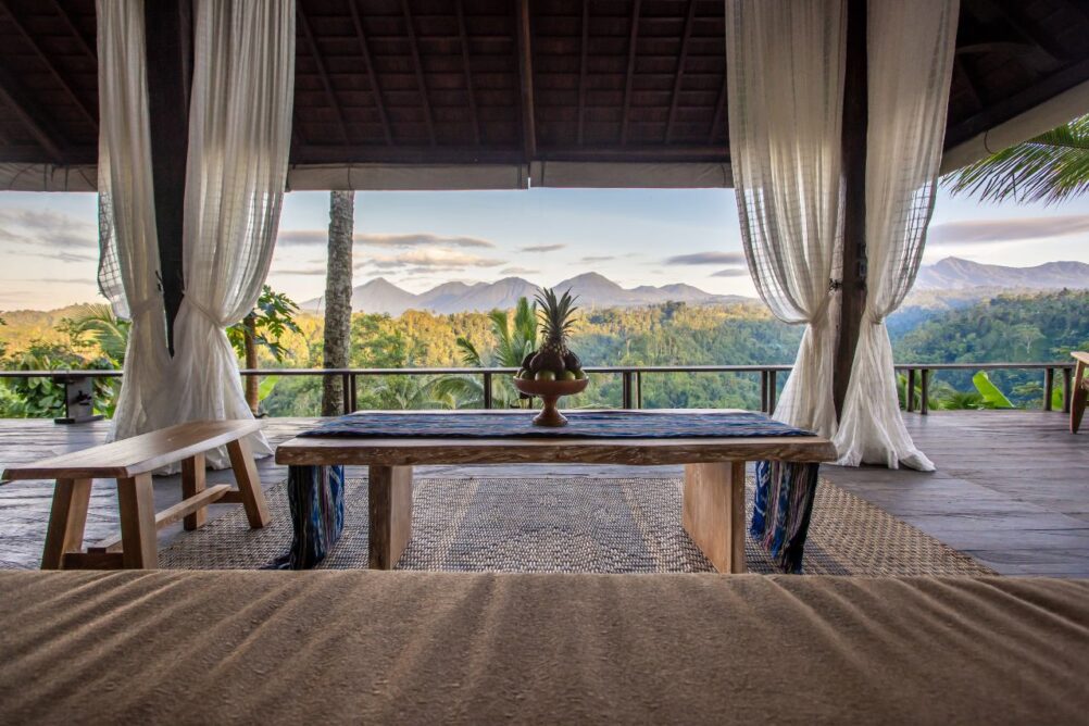 An al fresco living area at the Balinese resort Buahan, a Banyan Tree Escape.